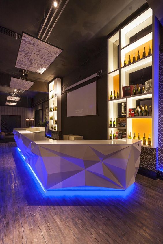 Corian solid surface countertop modern bar counter with led